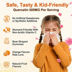 Quercetin 500mg Gummies for Kids, with Bromelain, Vitamin C & D3, Stinging Nettle & Licorice, Seasonal Balance & Body Defenses, Vegan, 60 Gummies