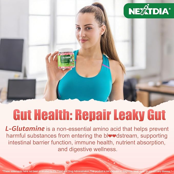 L-Glutamine 1200mg Gut & Immune Support Gummies,Leaky Gut Repair Supplement with Slippery Elm,Marshmallow Root,Ginger Root,Arabinogalactan,Organic Aloe,Vitamin C,Vitamin D3,Zinc,Sugar-Free | 120 Count