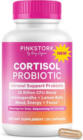 Pink Stork Cortisol Probiotic for Women – Mood and Adrenal Support Supplement – Ashwagandha, Lemon Balm, Chamomile, 25 Billion CFU – Gut Health, Energy, Focus – Lower Cortisol – 30 Capsules