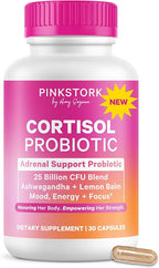 Pink Stork Cortisol Probiotic for Women – Mood and Adrenal Support Supplement – Ashwagandha, Lemon Balm, Chamomile, 25 Billion CFU – Gut Health, Energy, Focus – Lower Cortisol – 30 Capsules
