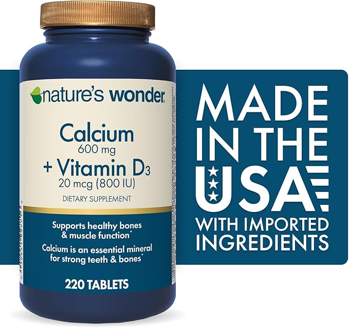 Nature's Wonder Calcium 600 mg with Vitamin D3 20 mcg for Bone Health, 220 Tablets