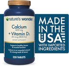 Nature's Wonder Calcium 600 mg with Vitamin D3 20 mcg for Bone Health, 220 Tablets