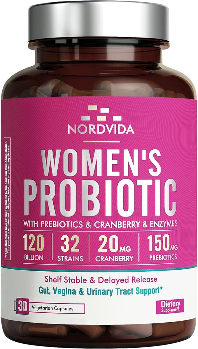 Women's Probiotic, 120 Billion & 32 Strains with Cranberry, Prebiotics & Digestive Enzymes, Gut, Vaginal & Urinary Tract Support, 30 Delayed Release Capsules