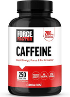 Force Factor Caffeine Pills 200mg, Caffeine Tablets to Boost Energy, Focus, Strength, and Performance, Premium Quality Pills, Energy Support Supplement, 250 Tablets