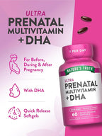 Nature's Truth Prenatal Vitamins for Women | with DHA and Folic Acid | 60 Softgels | Non-GMO & Gluten Free Supplement