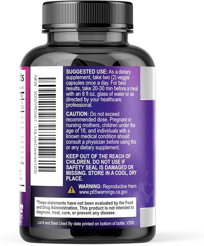 Gentle Liver Cleanse Detox & Repair Formula - Advanced Liver Support Supplement with Silymarin Milk Thistle, Dandelion Root, Artichoke Extract, Turmeric, Choline, & Beetroot - 120 Veggie Capsules