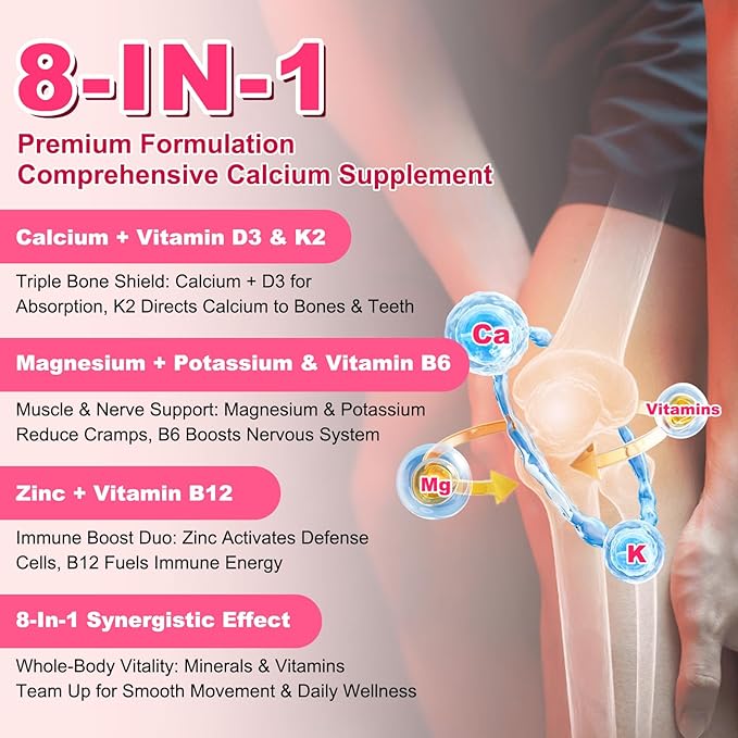 Calcium Citrate Gummies, Calcium Supplements for Women & Men, High Absorption Calcium Gummies with Vitamin D3, Magnesium & Zinc for Muscle, Bone & Immune Support, Strawberry Flavor, 60 Count