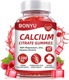 Calcium Citrate 1200mg Gummies with Vitamin D3: with Calcium Magnesium Zinc Vitamin D3 K2 for Bone Muscle Immune - Ultimate Absorption Calcium Supplement for Women & Men, Sugar-Free