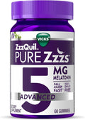 ZzzQuil Pure Zzzs Melatonin Gummies, Melatonin 5mg, Sleep Aid, with Chamomile & Lavender, Melatonin Sleep Gummies, Sleep Aids for Adults, Berry Flavored, 60 Sleep Gummies