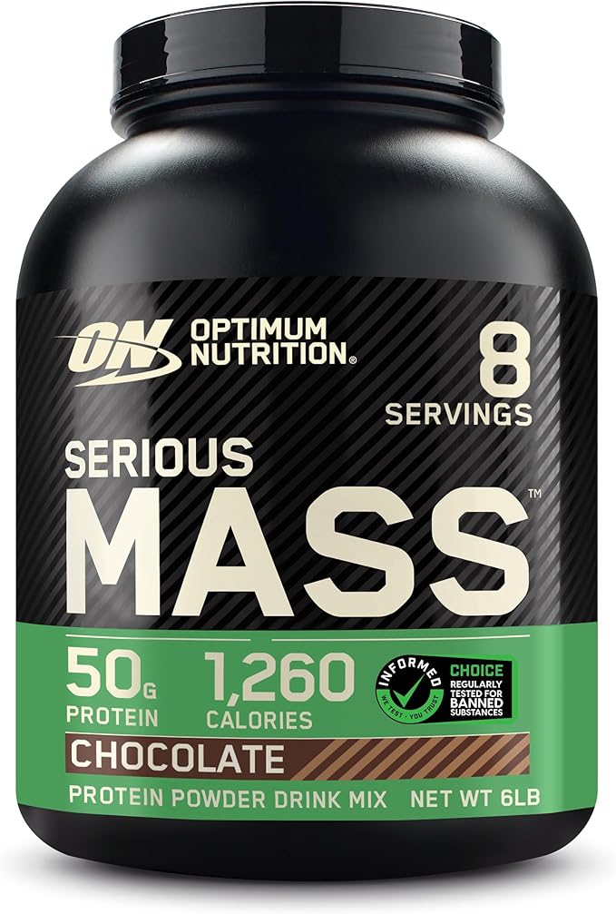 Optimum Nutrition Serious Mass, Weight Gainer Protein Powder, Mass Gainer, Vitamin C and Zinc for Immune Support, Creatine, Chocolate, 6 Pound (Packaging May Vary)