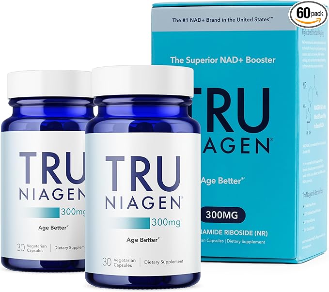 TRU NIAGEN Patented NAD Supplement for Brain Function, Anti Aging & Cell Regeneration, 300mg Niagen, 30 Servings | Supports Cellular Energy, Muscle | Nicotinamide Riboside (NR) Take 1 Daily | 2 Bottle