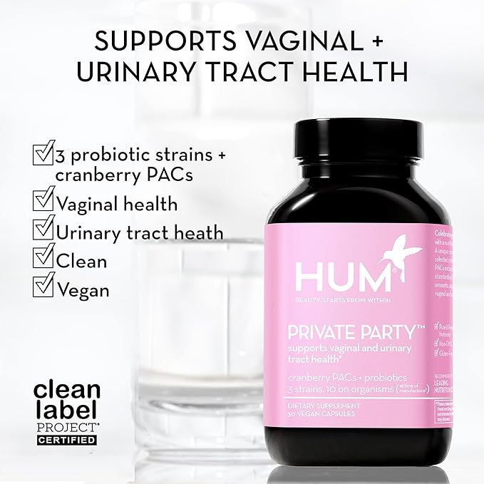 HUM Private Party Vaginal Probiotics for Women, pH Balance and Urinary Tract Support Vaginal Probiotic Supplement with Cranberry & Lactobacillus Blend, Women's Health Cranberry Pills, 90 Capsules