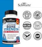 BioSchwartz Bone Strength Supplement - Gentle Non-Constipating Bone Health Supplement for Women & Men with 9-in-1 Complex with Calcium Magnesium Zinc D3 K2 & More - 3rd Party Tested - 1 Month