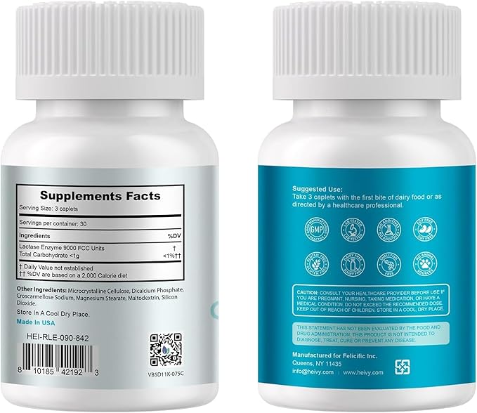 Heivy Lactase Enzyme 3000 FCC Dairy Relief Fast Acting Supplement, Lactose Intolerance Pills 180 Count (Pack of 2)