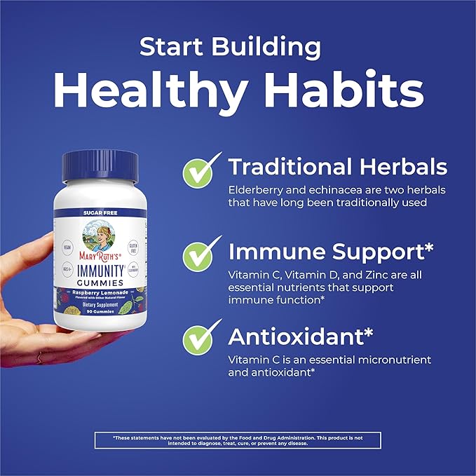 MARYRUTH'S Sugar Free Immunity Gummies | Powerful Blend | Elderberry Vitamin C & Zinc | Vitamin D3 & Echinacea | Immune Support Supplement | Gummies for Kids & Adults | Vegan | Non GMO | 90ct