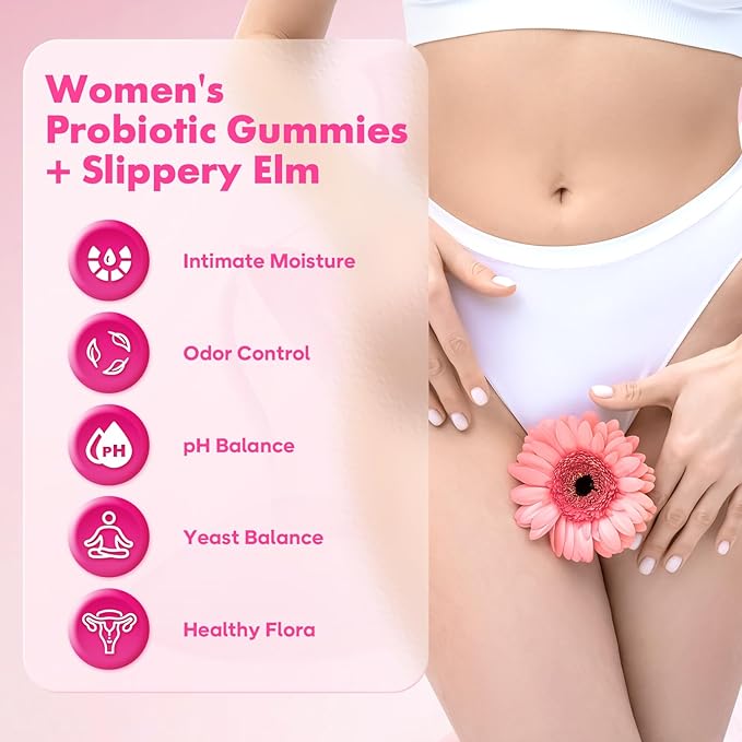 softbear Womens Probiotic Slippery Elm Gummies, Feminine Vaginal Probiotics Pineapple Gummies for Women pH Balance & Flora Health, Vegan/Sugar-Free/Non-GMO, 60 Count