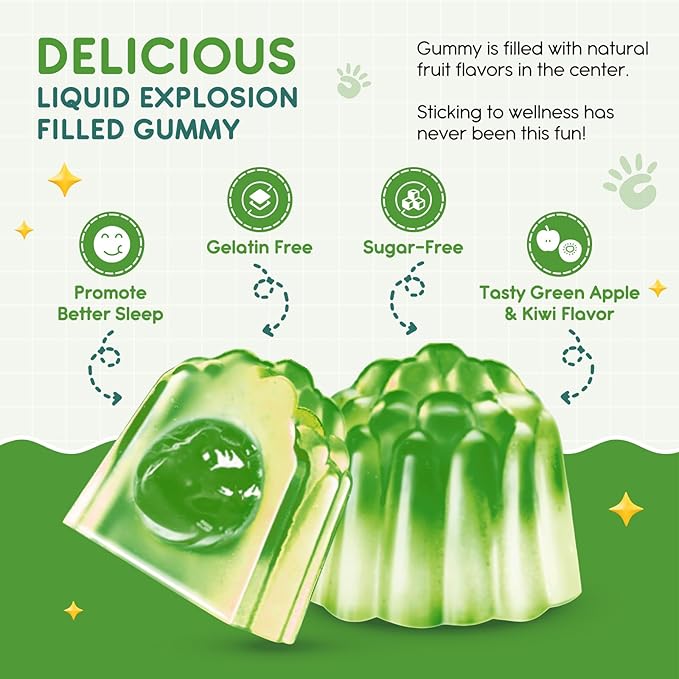 Magnesium Glycinate Gummies for Kids: Calm Magnesium Supplement for Kids & Adults with Zinc Citrate, GABA, Chamomile, Vitamin B6 & C - Sleep, Relaxation & Focus, Green Apple & Kiwi Flavor 60 Count