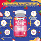 Magnesium Gummies for Kids - Magnesium Citrate + Vitamin B6 & D3 - Great Tasting Kids Magnesium Calm Gummies for Nerve Bone and Muscle Health for Kids Wellness, Vegan Strawberry Flavor 60 Count