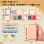 Travel Pill Organizer with Bulk Stickers & Labels - Small & Portable Week Daily Medicine Pharmacy for Pocket, Bag - 14-Compartment Foldable Supplement Box Holder for Fish Oil Vitamin - Pink