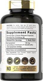 Carlyle Serrapeptase Supplement 120000 SPU | 120 Capsules | High Potency for Women and Men | Non-GMO and Gluten Free