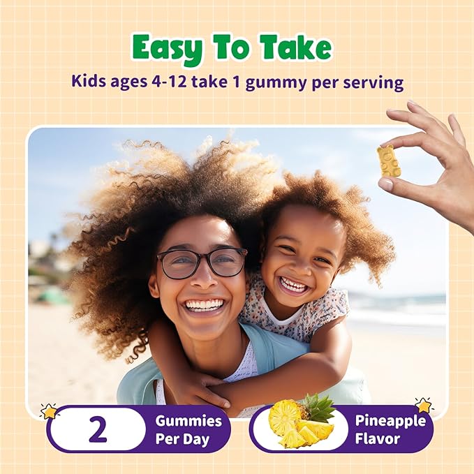 2 Pack Magnesium Glycinate Gummies for Kids - Magnesium Gummies with Vitamin D3, B6, Potassium & Ashwagandha for Kids & Adults Relaxation, Sleep, Brain & Bone Health -Sugar Free Pineapple Flavor 60 ct