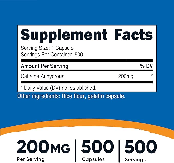 Nutricost Caffeine Pills, 200mg Per Serving (500 Caps) (Pack of 2)