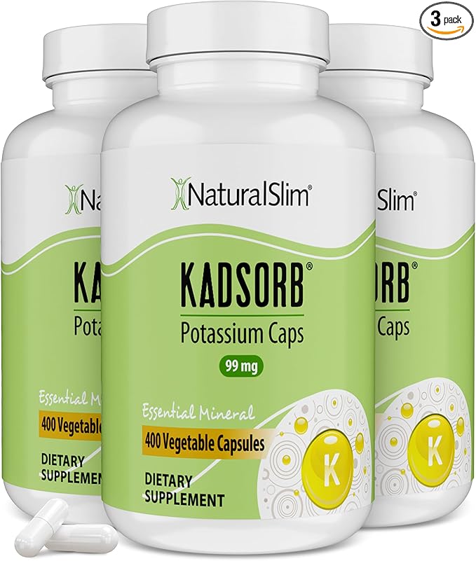 NaturalSlim Natural Potassium Citrate Gluconate 99 mg - Kadsorb Supports Electrolyte Balance & Normal pH - Absorbable Potassium Supplements with Essential Minerals - Non GMO 400 Capsules 3 Pack