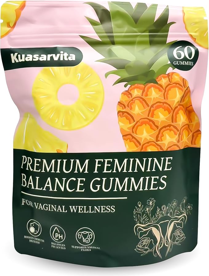 Premium Feminine Balance Gummies for Women, Vaginal Probiotics, PH Balance for Women Healthy Odor, Gut Health, Immune Support, Pineapple Gummies for Woman, 60 Counts