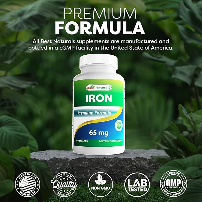 Best Naturals Iron Supplement - 65 mg - 240 Tablets - Non-GMO & Gluten Free