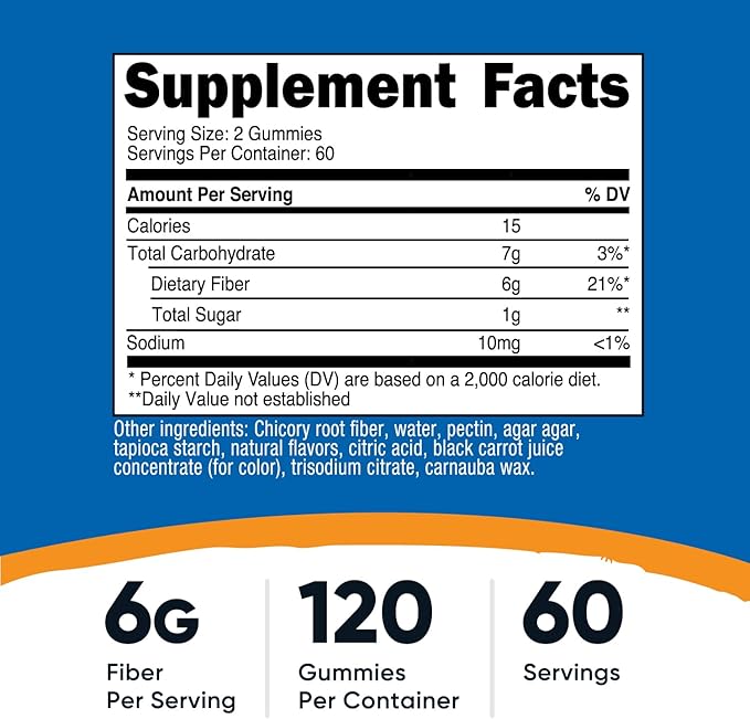 Nutricost Fiber Gummies (Berry Flavored) 120 Gummies - Dietary Fiber Supplement with Chicory Root, 6g per Serving, Vegan, 60 Servings