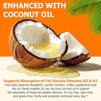 Vitamin D3 K2 10000 IU with 200mg, Vitamin D3 and K2 Capsules, 2 in 1 Vitamins D & K Complex with Virgin Coconut Oil, 120 Softgels, Easy to Swallow & Non-GMO