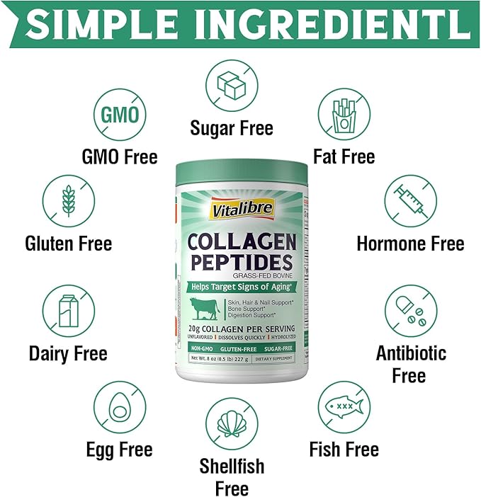 Bovine Collagen Peptides Powder for Women and Men, Grass-Fed Hydrolyzed Collagen Protein Type I & III, Skin, Hair, Nails, Bones, Digestion, Unflavored, Non-GMO, Keto & GF, 11 Servings, 8oz