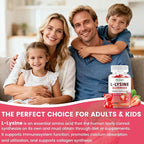 L-Lysine Gummies 1000 mg for Kids and Adults, L-Lysine Supplements with Vitamin C, B2 for Lips & Oral Health, Immune Support & Collagen & Calcium- Vegan, Non GMO, Strawberry Flavor, 120 Count