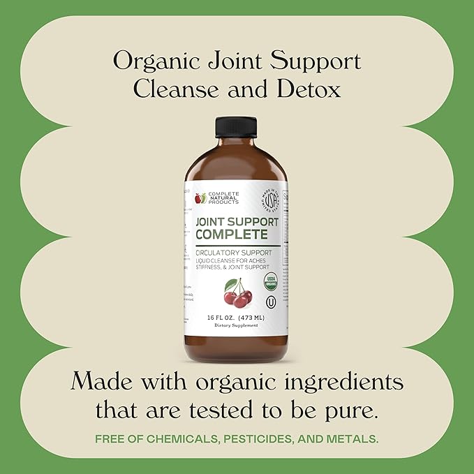 Complete Natural Products Joint Support Complete – 16 Fl Oz Organic Liquid Joint Supplement with Glucosamine Chondroitin MSM – Natural Uric Acid Cleanse & Herbal Joint Health Support for Mobility