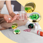 Sibba Portable Medicine Pill Case, Travel Multi-Functional Moisture Proof Pill Box for Purse & Pocket, Cute Metal Medicine Pill Organizer Box for Vitamins, Fish Oil & Supplements (Gold)