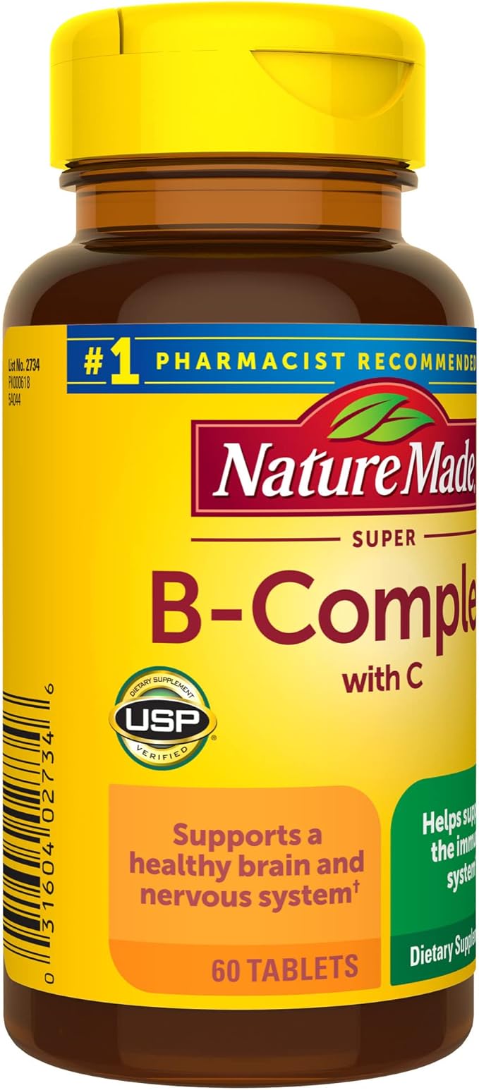 Nature Made Super B Complex with Vitamin C and Folic Acid, Dietary Supplement for Cellular Energy Support, 60 Tablets, 60 Day Supply