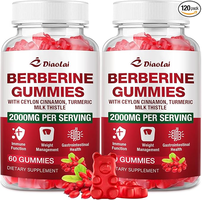 Berberine Gummies 2000mg - Natural Organic Berberine HCL Supplement - Vegan, Non-GMO, Gluten-Free - Delicious Raspberry Flavor - 120 Count