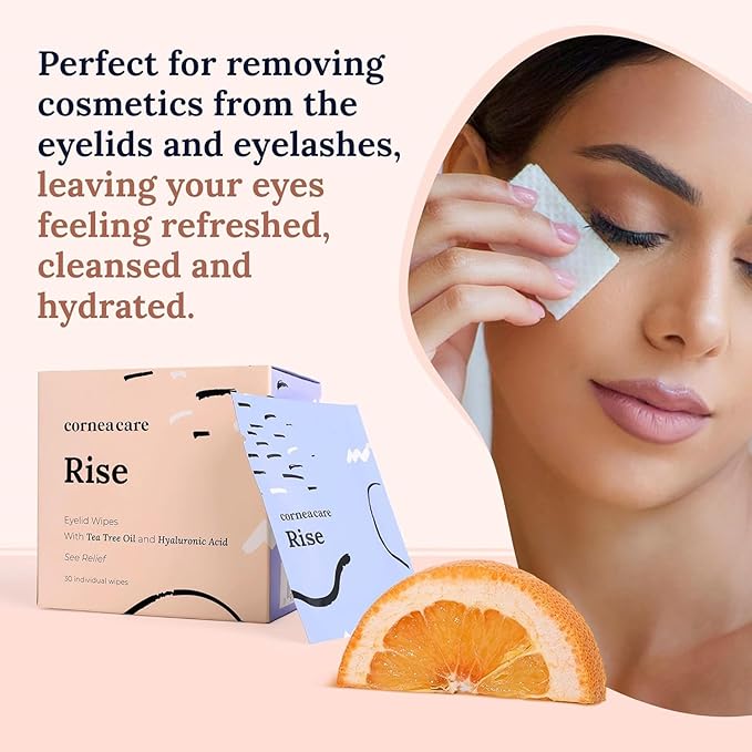 CorneaCare Rise: Eyelid Wipes | Eye Wipes for Dry Eyes | Eyelid Wipe with Tea Tree Oil & Hyaluronic Acid | Travel Ready | 30 Count