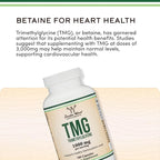 TMG Trimethylglycine Supplement - 99%+ Tested Purity - 1,000mg Per Serving, 180 Capsules (TMG Supplements for Homocysteine Control) Genuine TMG with Fishy Smell, Gluten Free, Non-GMO