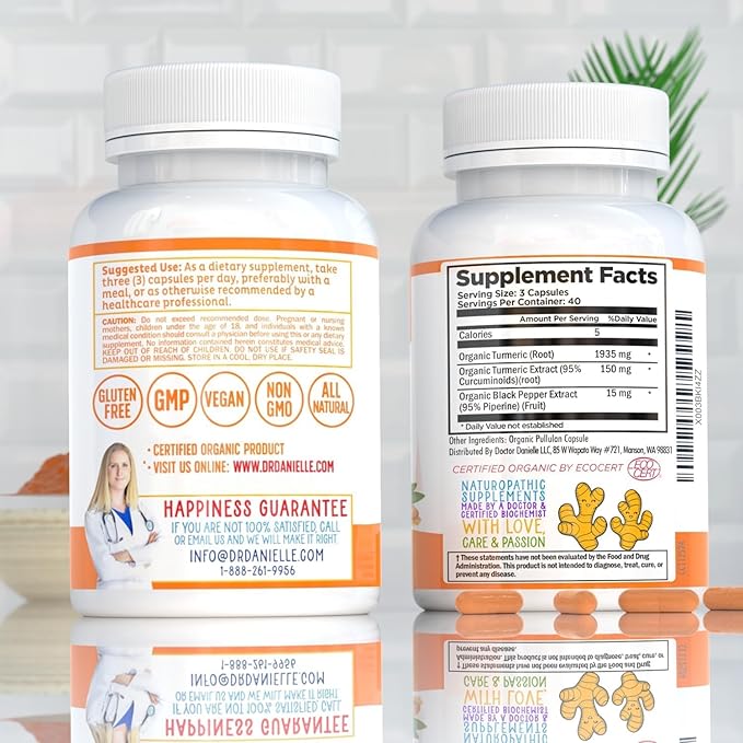 Organic Turmeric Curcumin with Black Pepper Extract 2000mg - High Absorption Ultra Potent Supplement - 95% Curcuminoids - Vegan, Non GMO - 120 Capsules