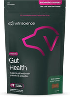VetriScience Gut Health Chews, Probiotic Everyday Digestive Supplement for Dogs, Pet Probiotics for Digestion Support, Gas and Diarrhea, Immune Support, 1 Billion CFU Per Chew, Duck, 120 Count