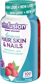 Vitafusion Gorgeous Hair, Skin Nails Multivitamin Gummy Vitamins, Plus Biotin and Antioxidant Vitamins CE, Raspberry Flavor, from America’s,100ct (33 Day Supply) (Pack of 2)