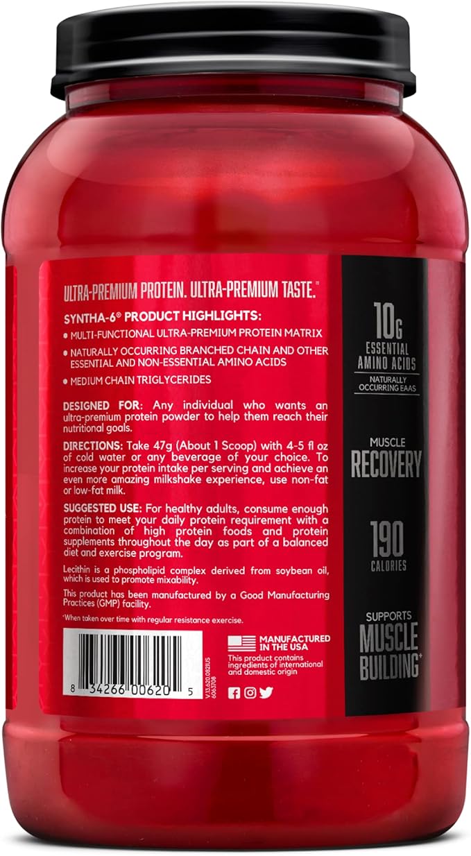 BSN SYNTHA-6 Whey Protein Powder, Micellar Casein, Milk Protein Isolate, Chocolate Milkshake, 28 Servings (Packaging May Vary)