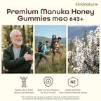 KINDNATURE Manuka Honey Medical Grade Gummies MGO 643+ - New Zealand Manuka Honey with Zinc, Vitamin C, Elderberry - Throat Comfort & Immune Support - Kids & Adults