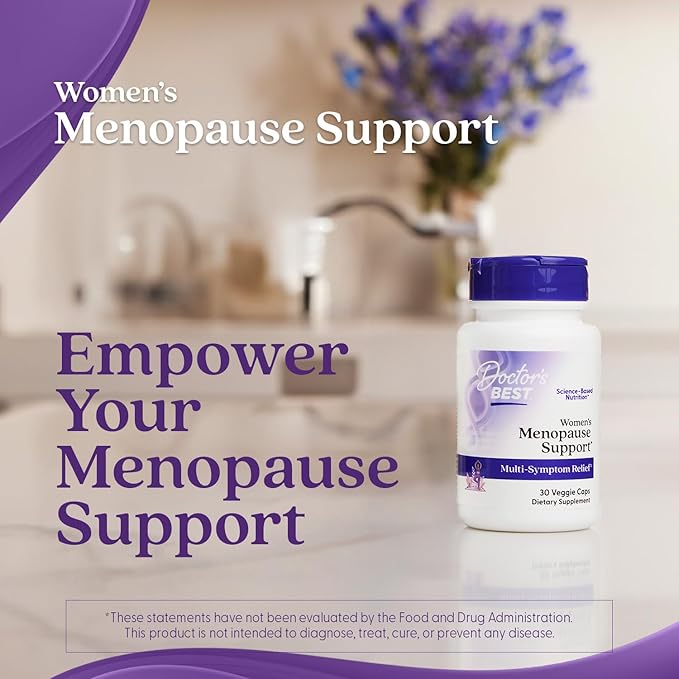 Doctors Best Womens Menopause Support (Soy Isoflavone, Black Cohosh, Chaste Tree), Multi-Symptom Relief, Non-GMO, Gluten Free, Vegan 30 Veggie Caps