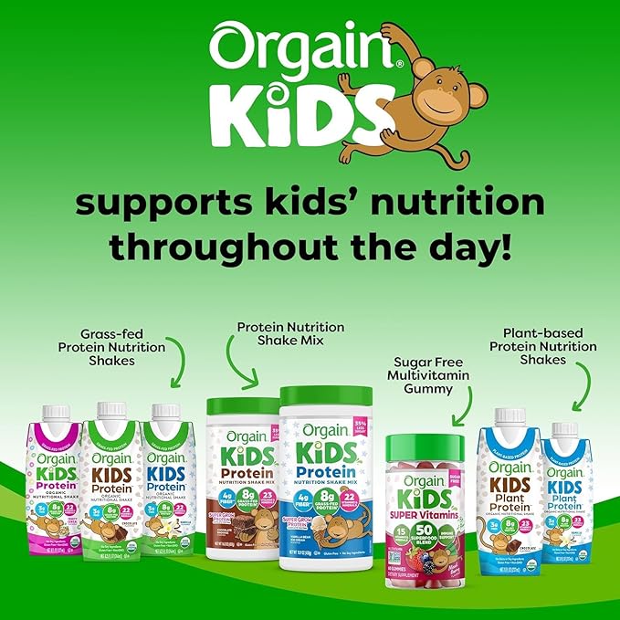 Orgain Organic Kids Nutritional Vegan Protein Shake, Chocolate - Healthy Kids Snacks, 8g Plant Protein, 23 Vitamins & Minerals, 3g Fiber, No Dairy & Soy, Non-GMO, 8 Fl Oz (12 Pack) Package May Vary