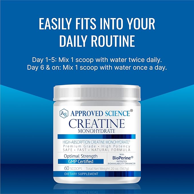 Approved Science Creatine Monohydrate Powder – with BioPerine – Supports Strength, Lean Muscle & Recovery – 5 g Per Serving – Unflavored Creatine Powder – Non-GMO, Vegan – 120 Servings (Pack of 2)