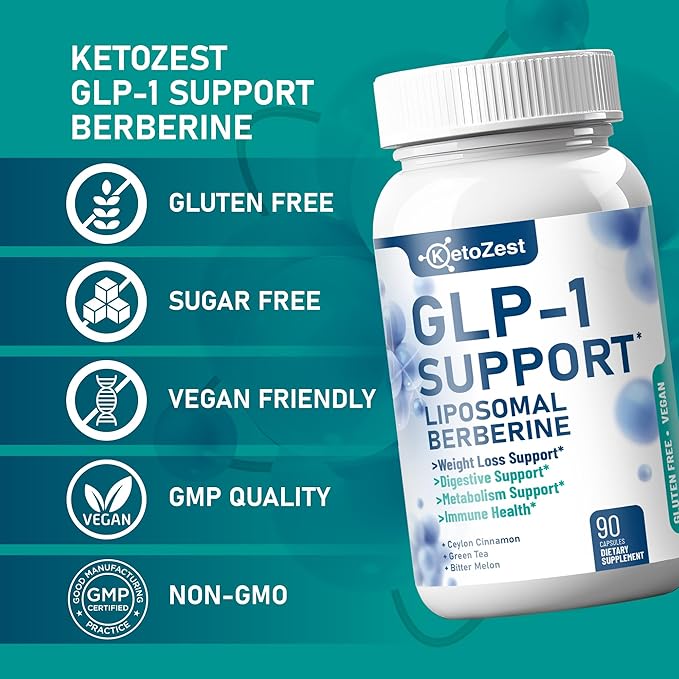 GLP-1 Support Weight Loss Supplement - 15-in-1 GLP1 Support for Weight Management Appetite Suppressant Fat Burn for Women Men - with Liposomal Berberine HCl Bitter Melon Citrus Bergamot