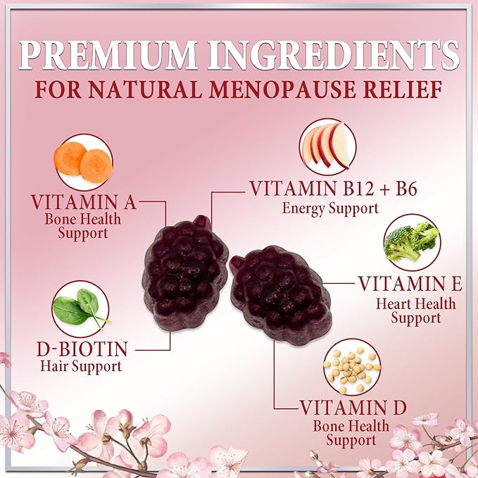 Menopause Supplements for Women Gummies - Complete Natural Mild Hot Flashes & Night Sweats Support, 16 in 1 Multi-Benefit Female Menopause Relief Gummy, Support for Balance & Energy - 60 Gummies