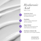 Advanced Clinicals Hyaluronic Acid Moisturizer Body Cream With Vitamin E | Hydrating Cream & Body Lotion For Women & Men To Help Improve Look of Wrinkles, Dry Skin, Crepey Looking Skin, 16OZ, 2-Pack